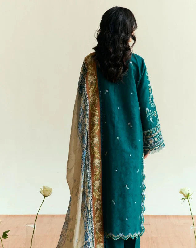 SAPPHIRE 3PC DHANAK EMBROIDERED SHIRT WITH DHANAK PRINT SHAWL AND TROUSER DN-2039