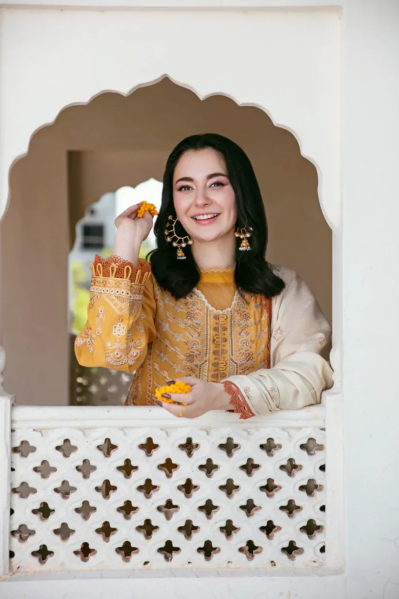 HUSSAIN REHAR 3PC DHANAK EMBROIDERED SHIRT WITH DHANAK SHAWL AND TROUSER DN-2061