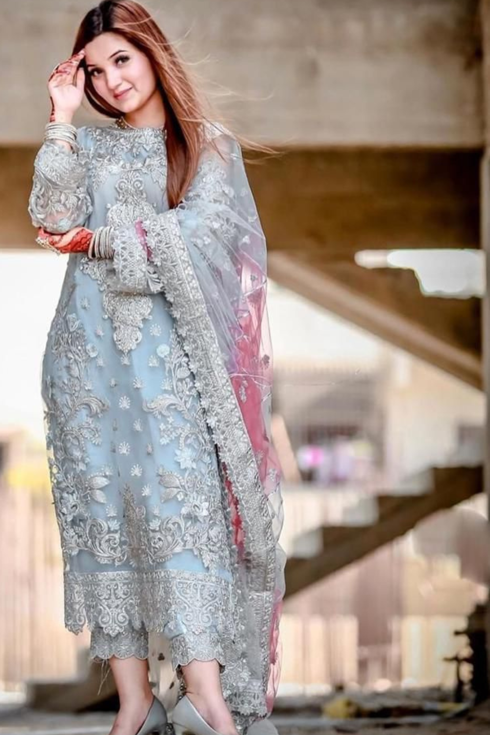 EMBROIDERED 3PC SILK DRESS WITH CHIFFON EMBROIDERED DUPATTA IR5002