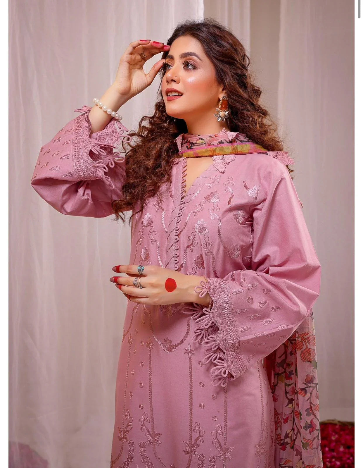 URGE 3PC DHANAK EMBROIDERED SHIRT WITH DHANAK SHAWL AND TROUSER DN-2076