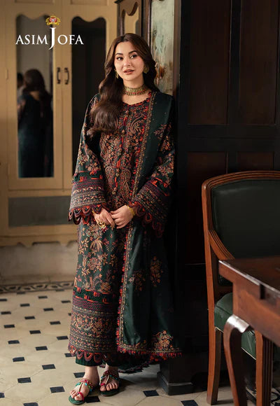 ASIM JOFA 3PC DHANAK EMBROIDERED SHIRT WITH DHANAK EMB SHAWL AND TROUSER DN-2004
