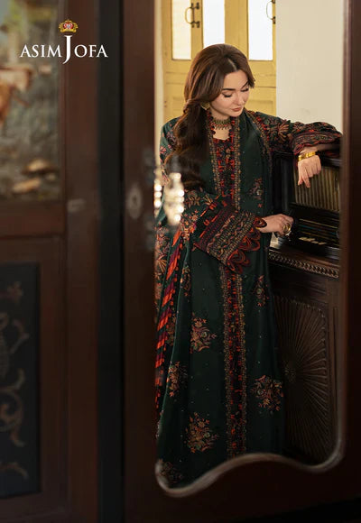 ASIM JOFA 3PC DHANAK EMBROIDERED SHIRT WITH DHANAK EMB SHAWL AND TROUSER DN-2004