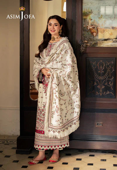 ASIM JOFA 3PC DHANAK EMBROIDERED SHIRT WITH DHANAK EMB SHAWL AND TROUSER DN-2005