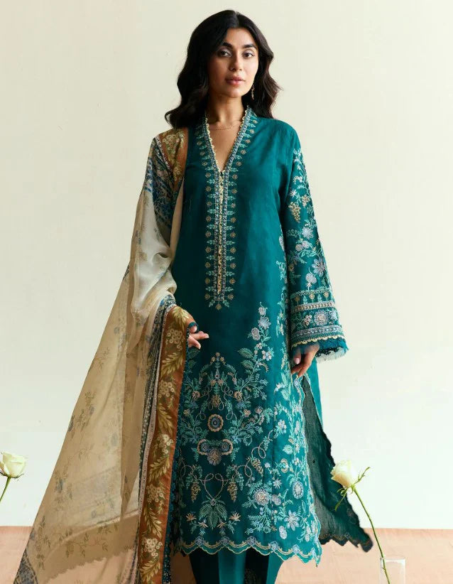 SAPPHIRE 3PC DHANAK EMBROIDERED SHIRT WITH DHANAK PRINT SHAWL AND TROUSER DN-2039