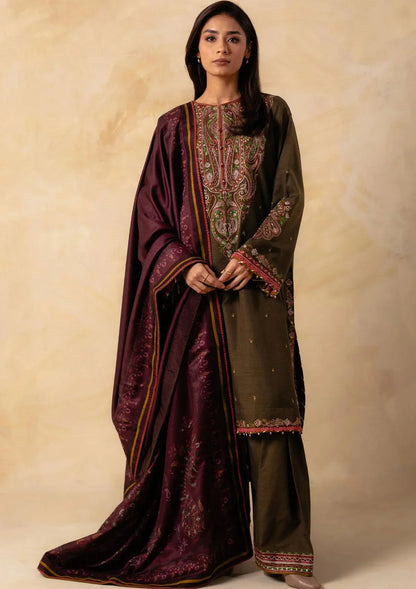 SAPPHIRE 3PC DHANAK EMBROIDERED SHIRT WITH DHANAK EMB SHAWL AND TROUSER DN-2006