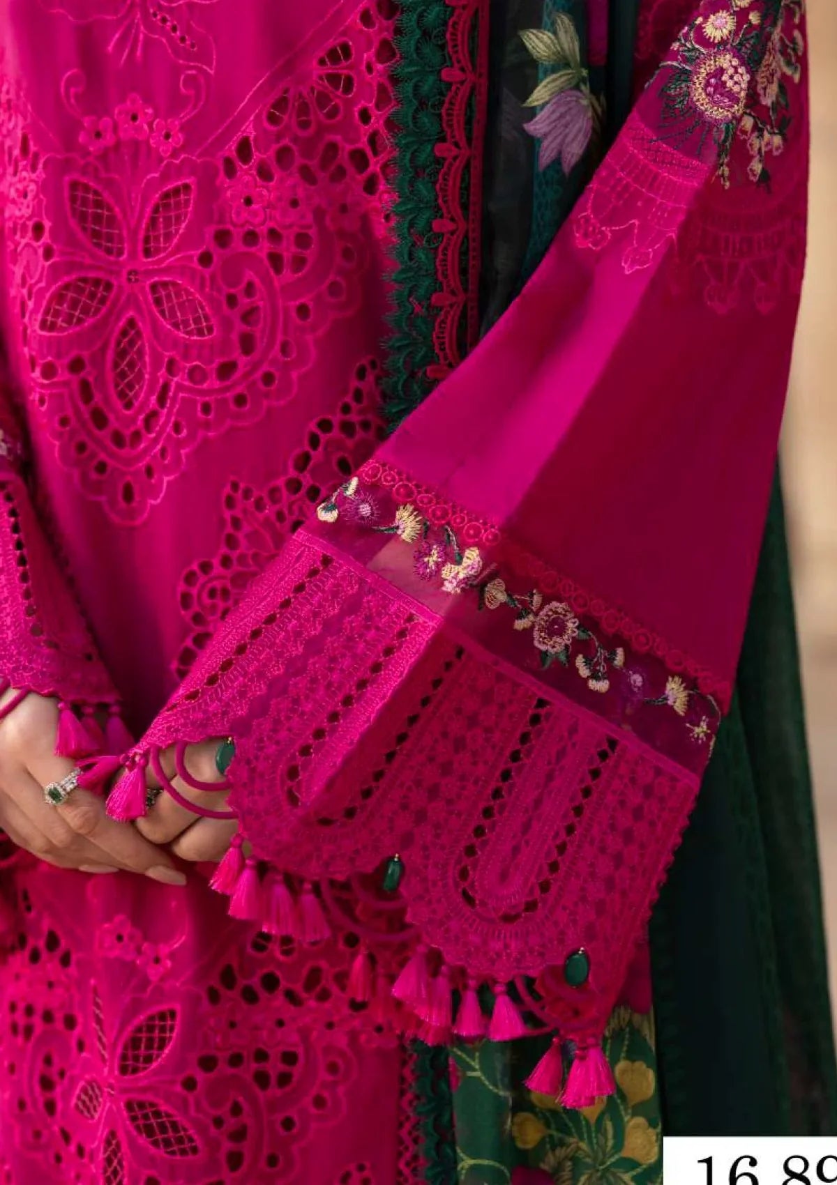 QALAMQAR 3PC DHANAK EMBROIDERED SHIRT WITH DHANAK EMB SHAWL AND TROUSER DN-2007