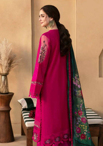 QALAMQAR 3PC DHANAK EMBROIDERED SHIRT WITH DHANAK EMB SHAWL AND TROUSER DN-2007