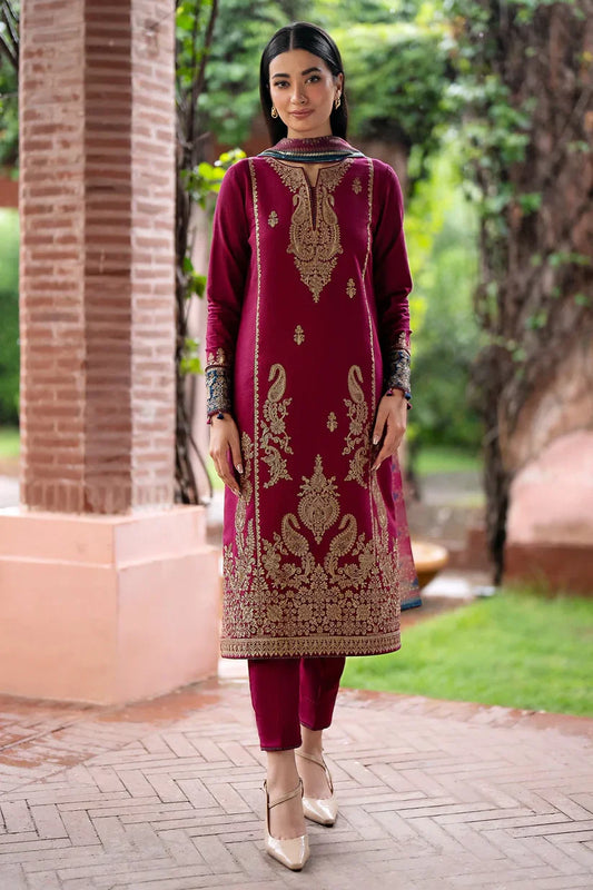 3PC DHANAK EMBROIDERED SHIRT WITH DHANAK PRINT SHAWL AND TROUSER DN-2002
