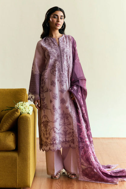 3PC DHANAK EMBROIDERED SHIRT WITH DHANAK PRINT SHAWL AND TROUSER DN-2003