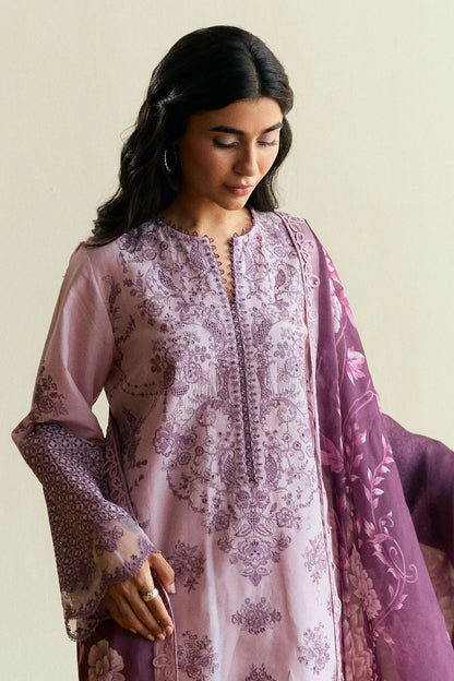 3PC DHANAK EMBROIDERED SHIRT WITH DHANAK PRINT SHAWL AND TROUSER DN-2003