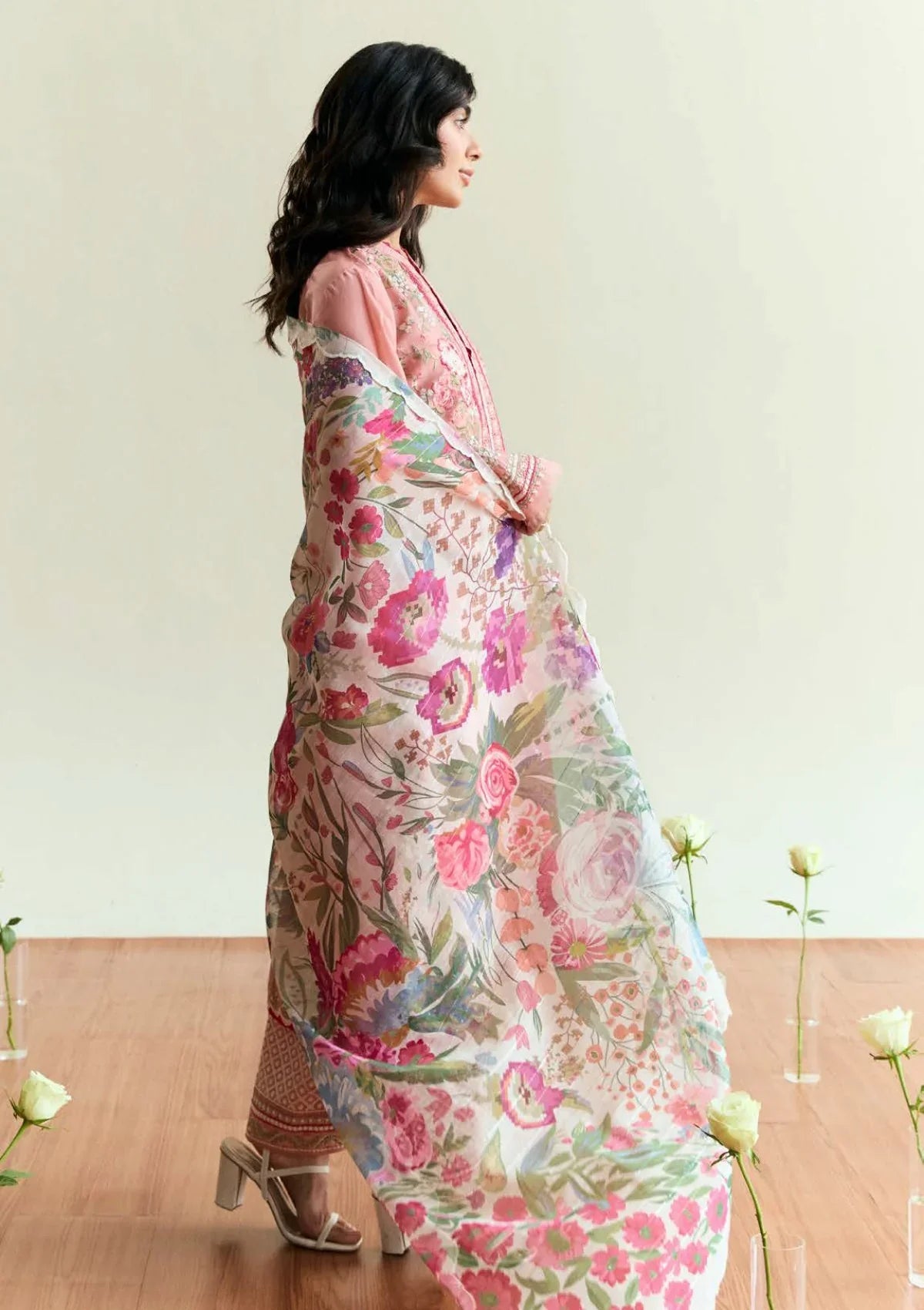 SAPPHIRE 3PC DHANAK EMBROIDERED SHIRT WITH DHANAK PRINT SHAWL AND TROUSER DN-2009