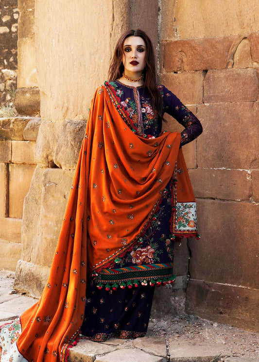 HUSSAIN REHAR 3PC DHANAK EMBROIDERED SHIRT WITH DHANAK PRINT SHAWL AND TROUSER DN-2010