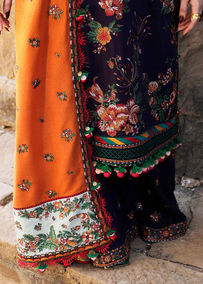 HUSSAIN REHAR 3PC DHANAK EMBROIDERED SHIRT WITH DHANAK PRINT SHAWL AND TROUSER DN-2010