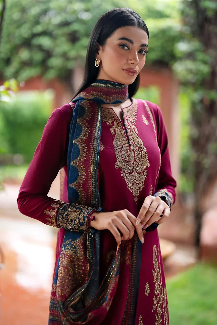 3PC DHANAK EMBROIDERED SHIRT WITH DHANAK PRINT SHAWL AND TROUSER DN-2002