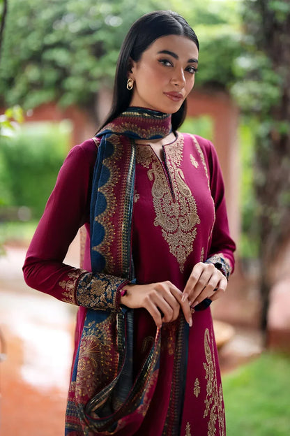 3PC DHANAK EMBROIDERED SHIRT WITH DHANAK PRINT SHAWL AND TROUSER DN-2002