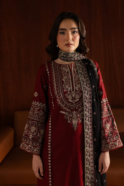 ETHNIC 3PC DHANAK EMBROIDERED SHIRT WITH DHANAK PRINT SHAWL AND TROUSER DN-2012