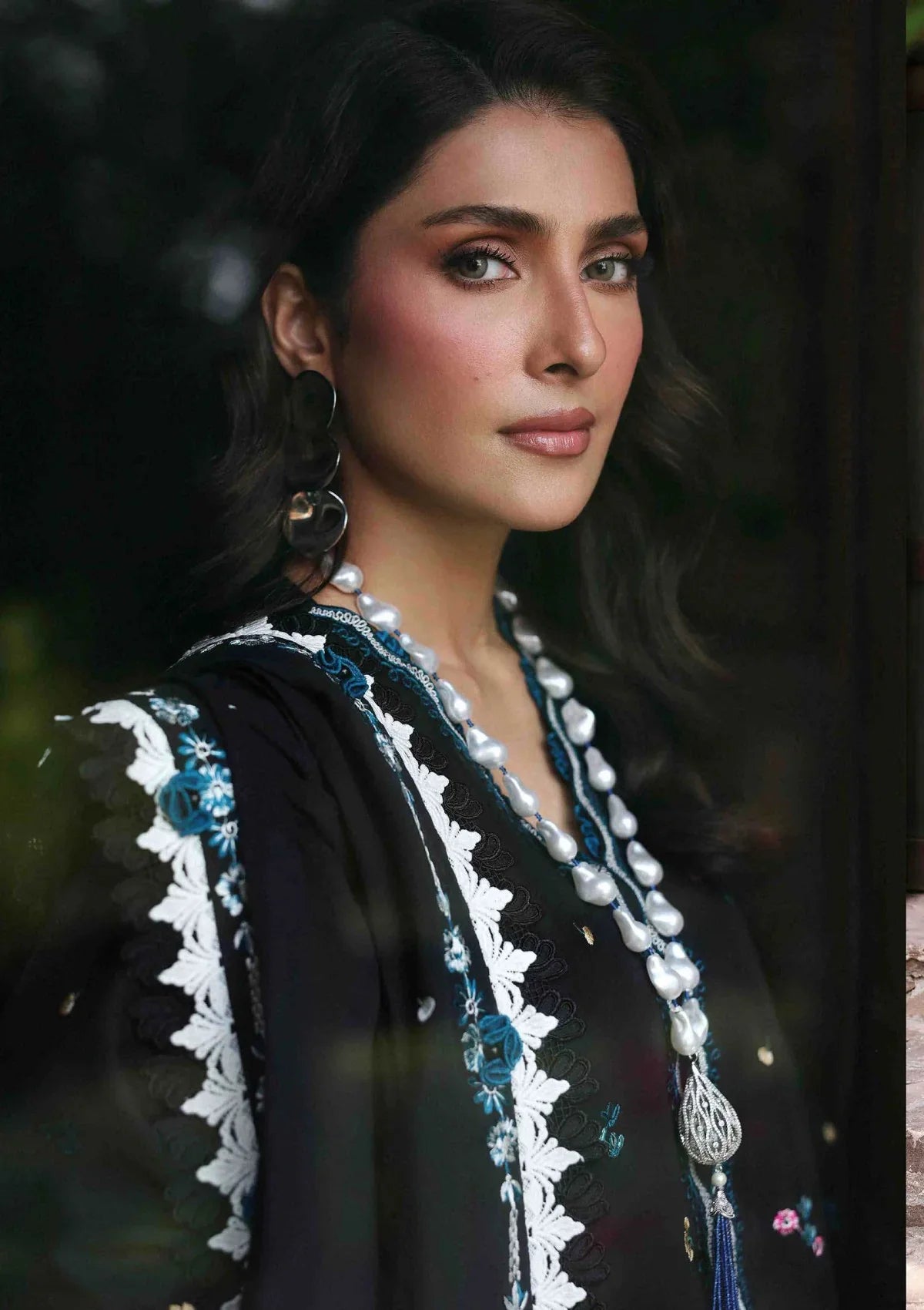 QALAMQAR 3PC DHANAK EMBROIDERED SHIRT WITH DHANAK PRINT SHAWL AND TROUSER DN-2014