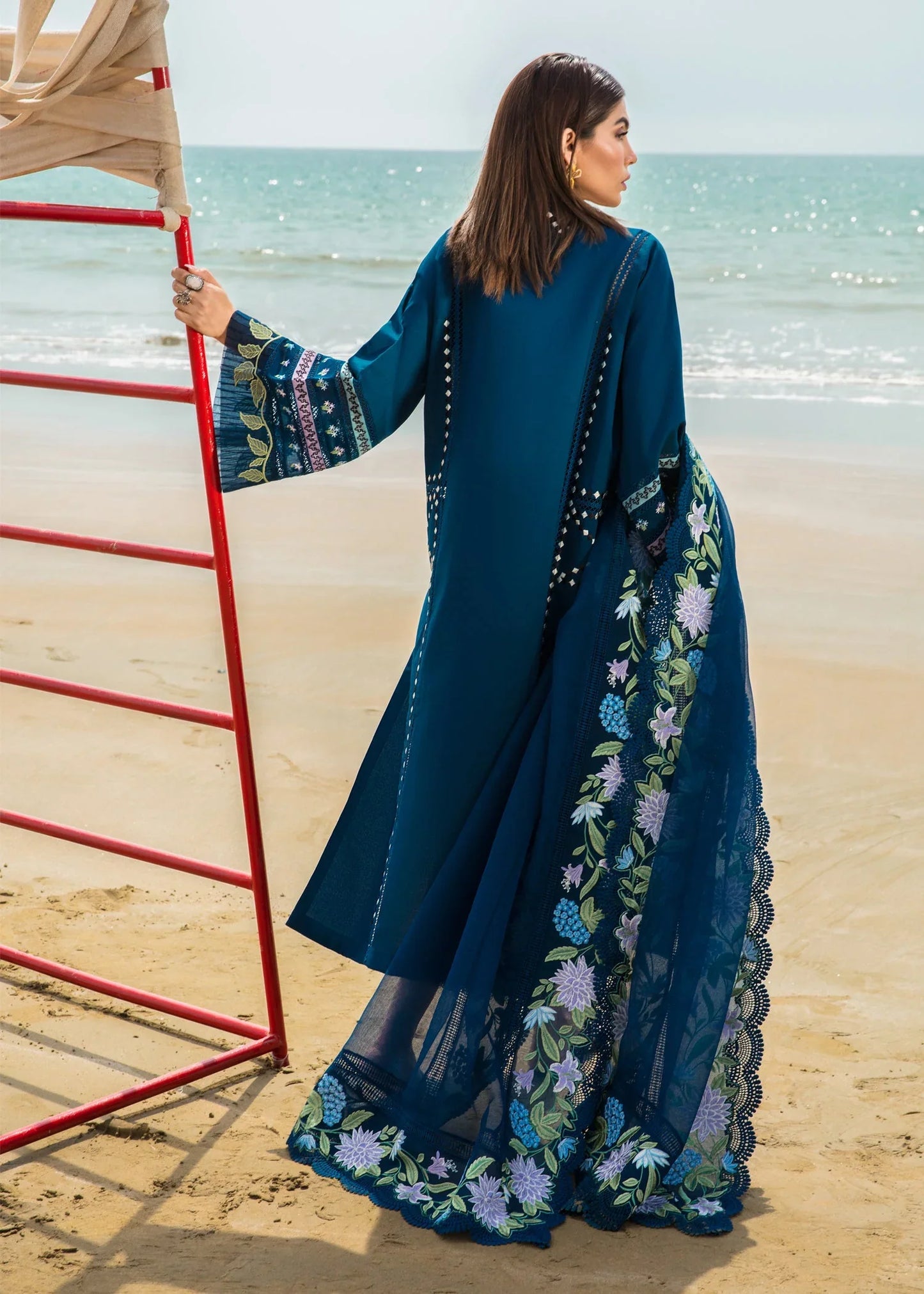 MARIA B 3PC DHANAK EMBROIDERED SHIRT WITH DHANAK SHAWL AND TROUSER DN-2049