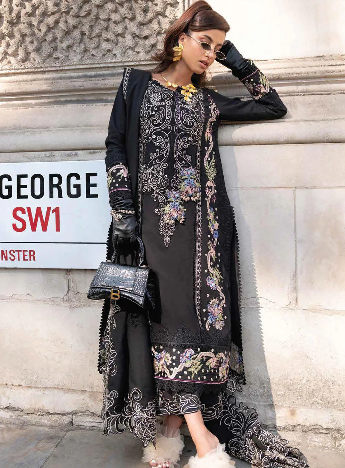 BROADWAY 3PC DHANAK EMBROIDERED SHIRT WITH DHANAK SHAWL AND TROUSER DN-2050