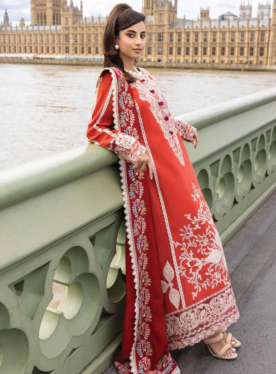 BROADWAY 3PC DHANAK EMBROIDERED SHIRT WITH DHANAK SHAWL AND TROUSER DN-2051