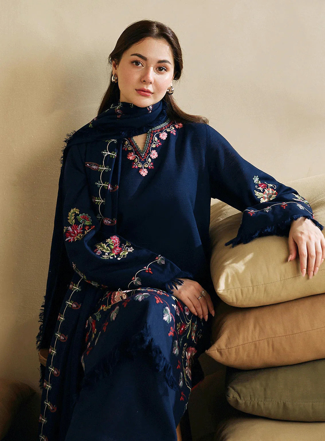 COCO 3PC DHANAK EMBROIDERED SHIRT WITH DHANAK SHAWL AND TROUSER DN-2053