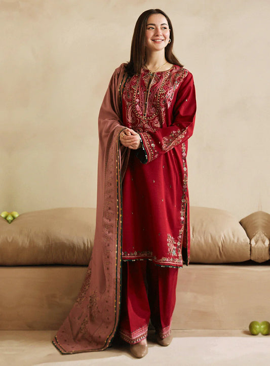 COCO 3PC DHANAK EMBROIDERED SHIRT WITH DHANAK SHAWL AND TROUSER DN-2054