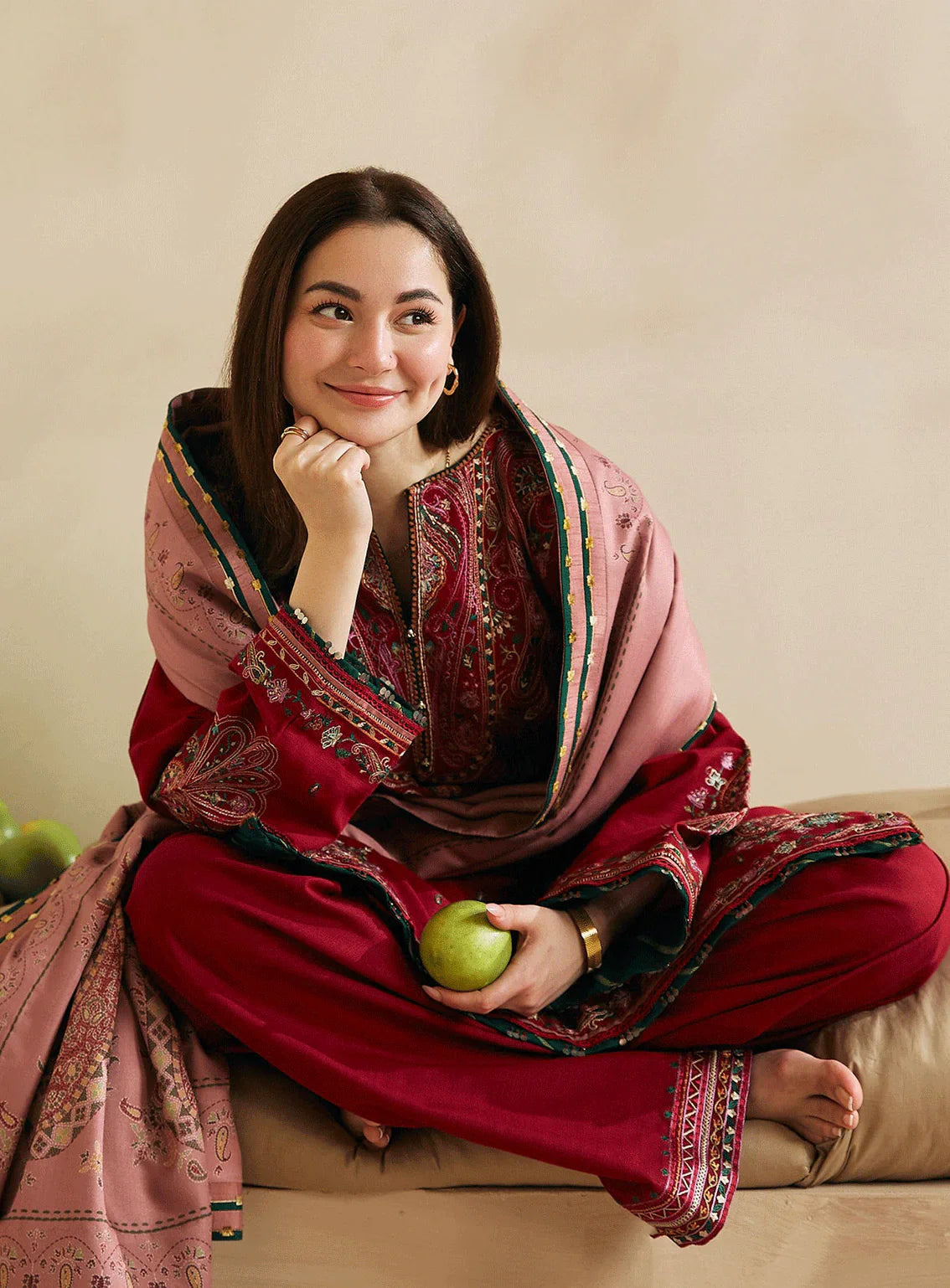 COCO 3PC DHANAK EMBROIDERED SHIRT WITH DHANAK SHAWL AND TROUSER DN-2054