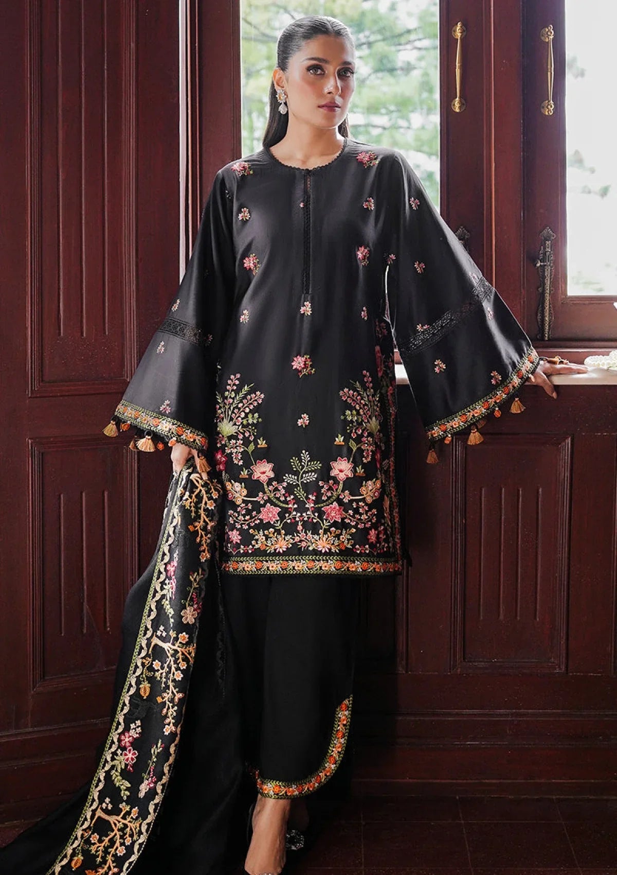 FRAME 3PC DHANAK EMBROIDERED SHIRT WITH DHANAK SHAWL AND TROUSER DN-2060