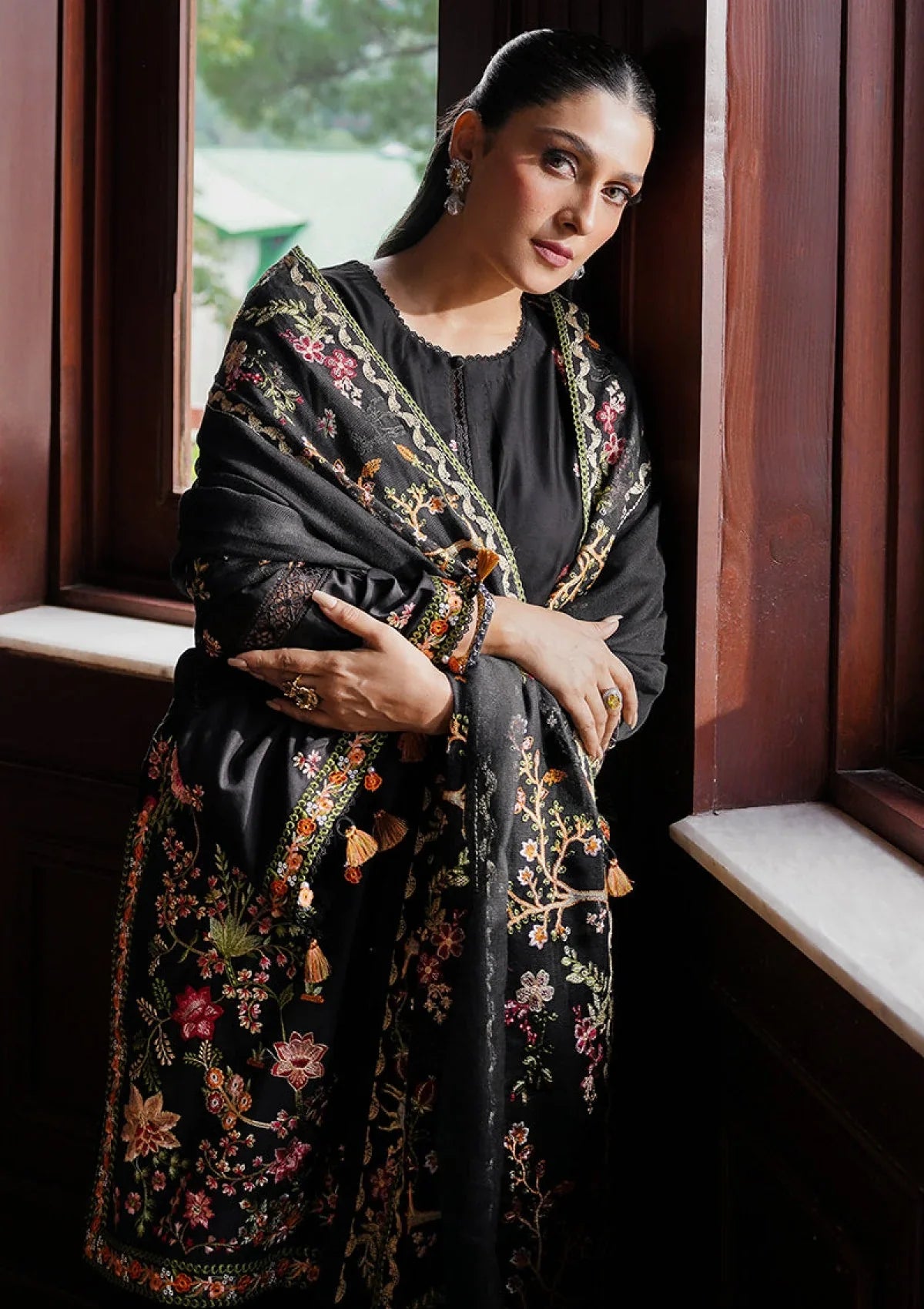 FRAME 3PC DHANAK EMBROIDERED SHIRT WITH DHANAK SHAWL AND TROUSER DN-2060