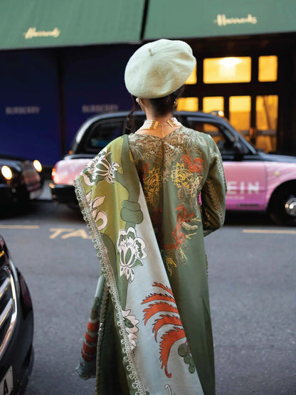 BROADWAY 3PC DHANAK EMBROIDERED SHIRT WITH DHANAK SHAWL AND TROUSER DN-2066