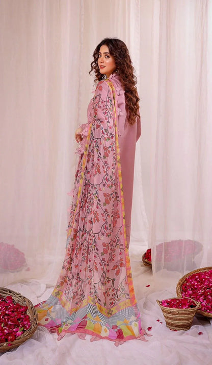 URGE 3PC DHANAK EMBROIDERED SHIRT WITH DHANAK SHAWL AND TROUSER DN-2076