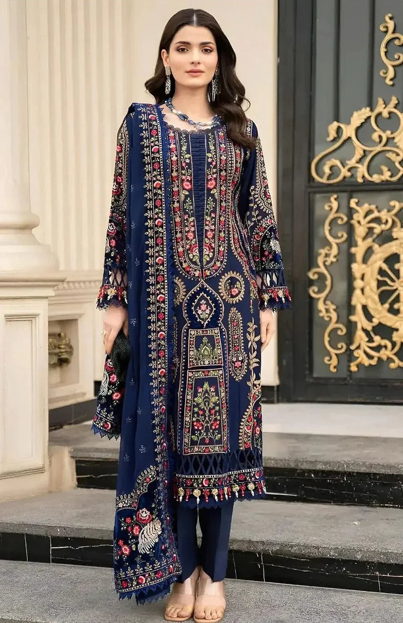 MARIA B 3PC DHANAK EMBROIDERED SHIRT WITH DHANAK SHAWL AND TROUSER DN-2033