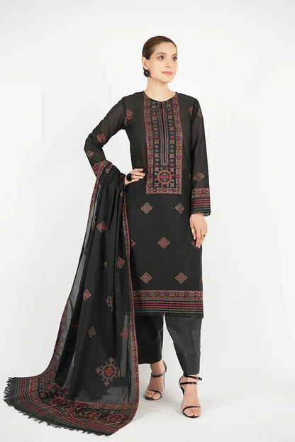BAREEZE 3PC DHANAK EMBROIDERED SHIRT WITH DHANAK SHAWL AND TROUSER DN-2034
