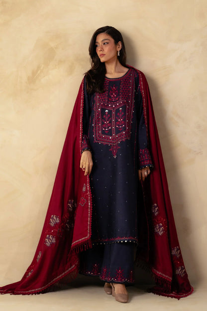 SAPPHIRE 3PC DHANAK EMBROIDERED SHIRT WITH DHANAK SHAWL AND TROUSER DN-2078