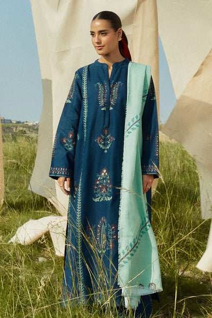 ZARA SHAHJAHAN 3PC DHANAK EMBROIDERED SHIRT WITH DHANAK SHAWL AND TROUSER DN-2083