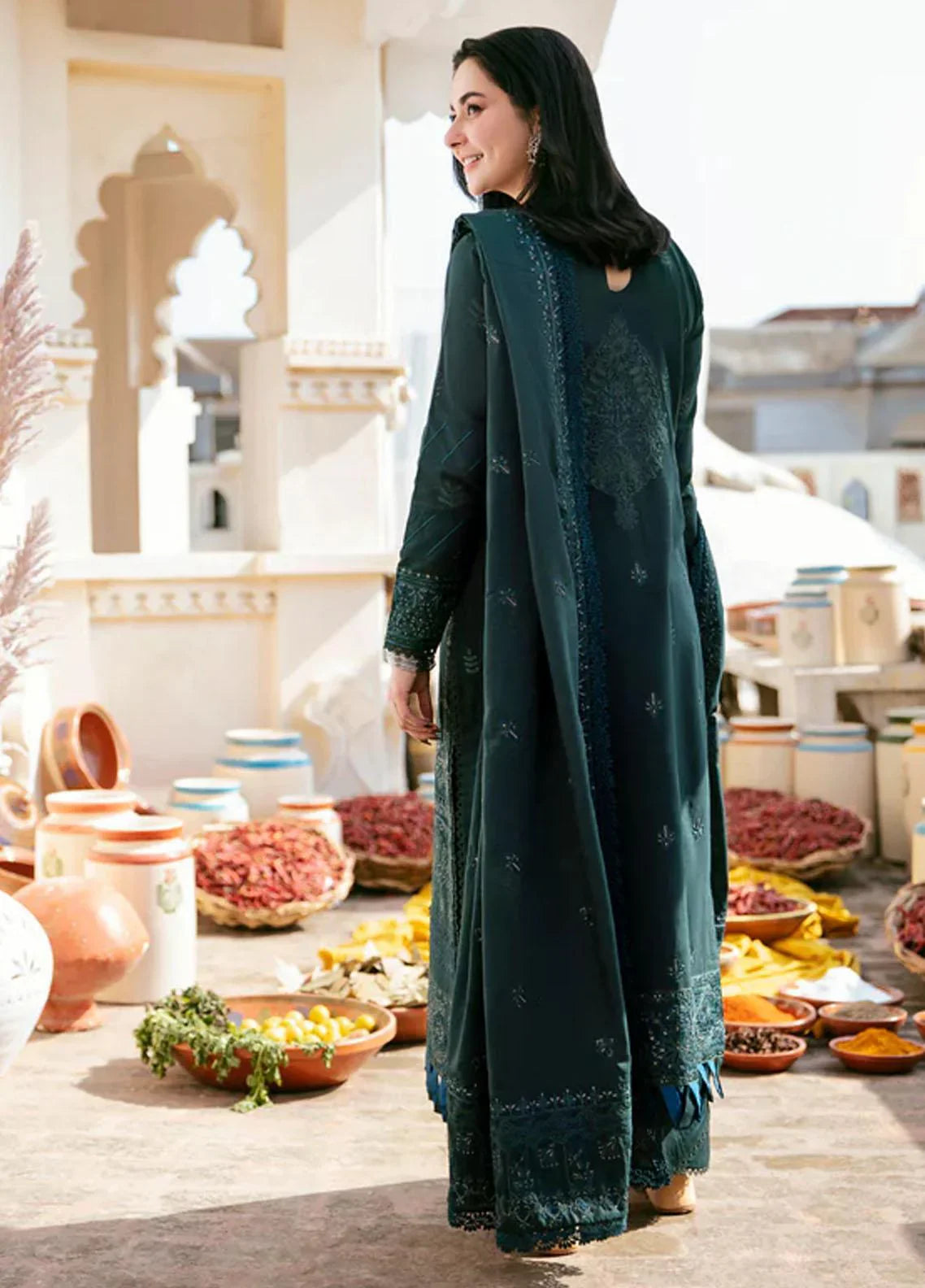 HUSSAIN REHAR 3PC DHANAK EMBROIDERED SHIRT WITH DHANAK SHAWL AND TROUSER DN-2048