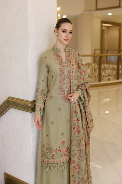 BAREEZE 3PC DHANAK EMBROIDERED SHIRT WITH DHANAK SHAWL AND TROUSER DN-2018