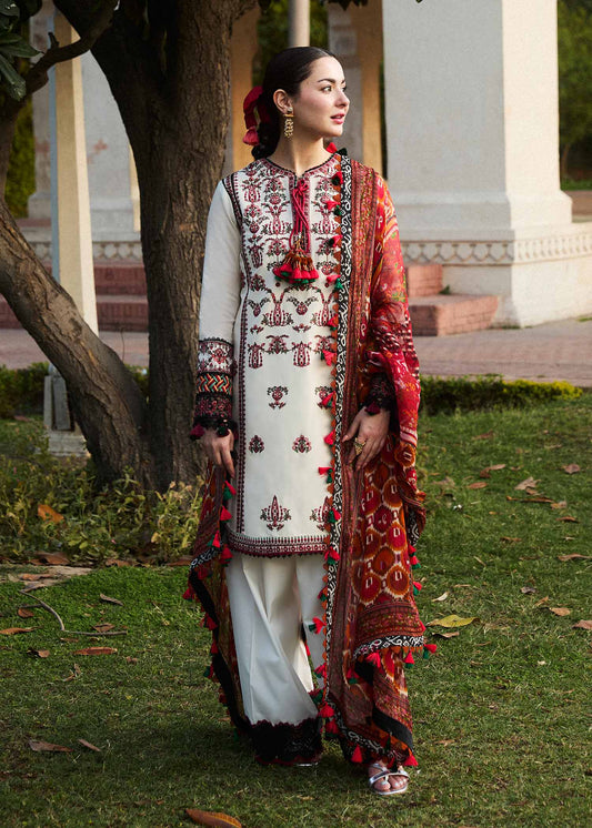 HUSSAIN REHAR 3PC DHANAK EMBROIDERED SHIRT WITH DHANAK SHAWL AND TROUSER DN-2062