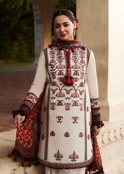 HUSSAIN REHAR 3PC DHANAK EMBROIDERED SHIRT WITH DHANAK SHAWL AND TROUSER DN-2062