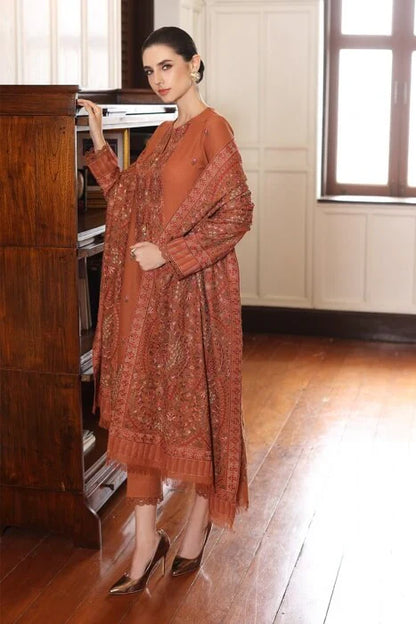 BAREEZE 3PC DHANAK EMBROIDERED SHIRT WITH DHANAK SHAWL AND TROUSER DN-2027