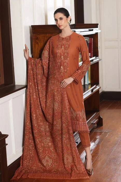 BAREEZE 3PC DHANAK EMBROIDERED SHIRT WITH DHANAK SHAWL AND TROUSER DN-2027